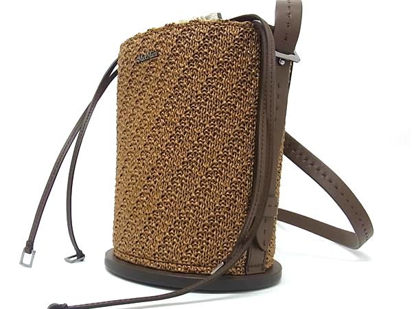 ■極美品■ Max Mara マックスマーラ ストロー×レザー 2WAY ハンドバッグ ショルダー クロスボディ レディース ブラウン系 FP5817_2