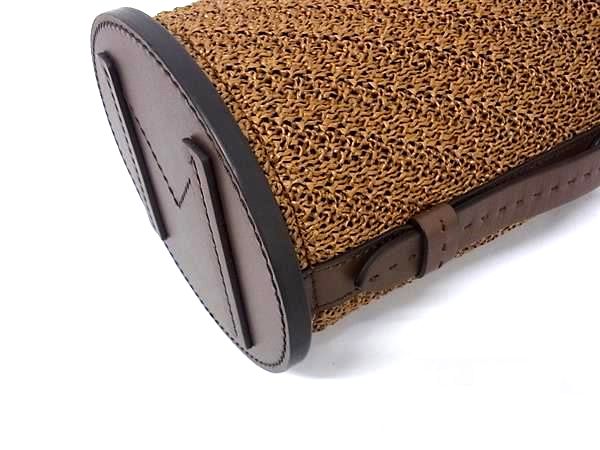 ■極美品■ Max Mara マックスマーラ ストロー×レザー 2WAY ハンドバッグ ショルダー クロスボディ レディース ブラウン系 FP5817_6