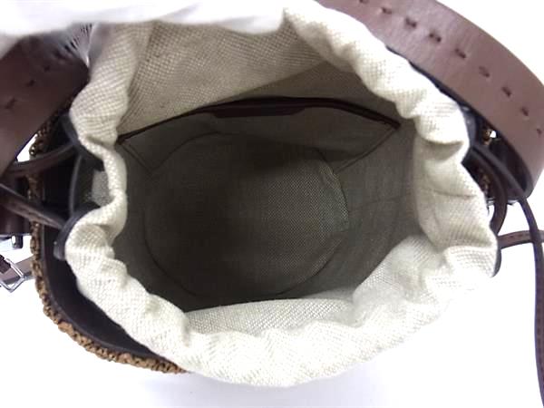 ■極美品■ Max Mara マックスマーラ ストロー×レザー 2WAY ハンドバッグ ショルダー クロスボディ レディース ブラウン系 FP5817_7