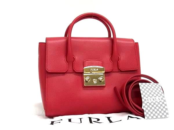 ■新品■未使用■ FURLA フルラ レザー メトロポリス 2WAY ハンドバッグ トート ショルダー クロスボディ レッド系 FP5874