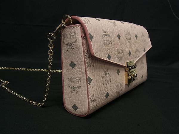 ■極美品■ MCM エムシーエム パトリシア モノグラム ヴィセトス柄 レザー ショルダーバッグ 斜め掛け レディース ピンク系 FP5952