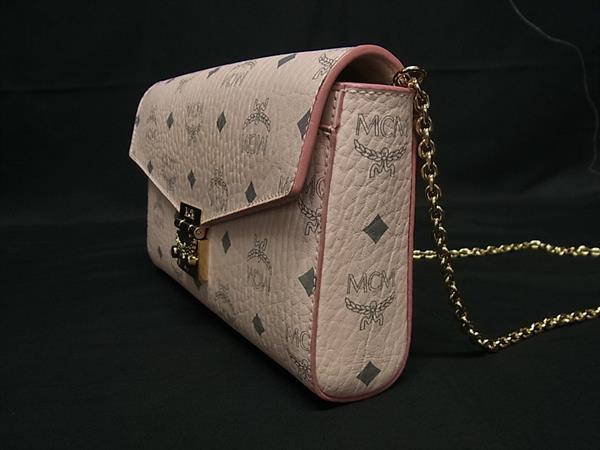■極美品■ MCM エムシーエム パトリシア モノグラム ヴィセトス柄 レザー ショルダーバッグ 斜め掛け レディース ピンク系 FP5952