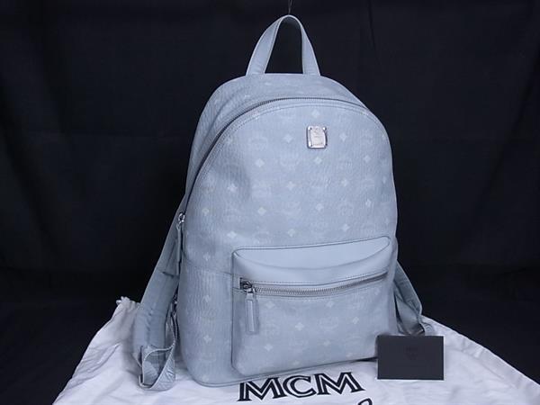 ■新品同様■ MCM エムシーエム モノグラム ヴィセトス柄 レザー リュックサック デイパック バックパック ライトブルー系 FP7201
