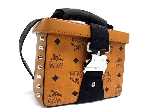 ■新品同様■ MCM エムシーエム モノグラム ヴィセトス柄 レザー スタッズ ショルダーバッグ 斜め掛け 肩掛け ブラウン系 FP7226_1