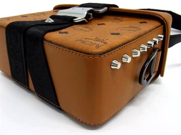 ■新品同様■ MCM エムシーエム モノグラム ヴィセトス柄 レザー スタッズ ショルダーバッグ 斜め掛け 肩掛け ブラウン系 FP7226_6
