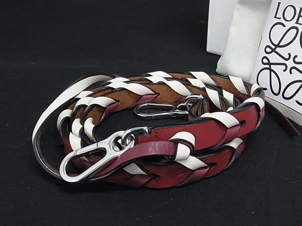 ■極美品■ LOEWE ロエベ シン ブレイデッド レザー バッグ用 ショルダーストラップ クロスボディ 斜め掛け レッド系 FP7277