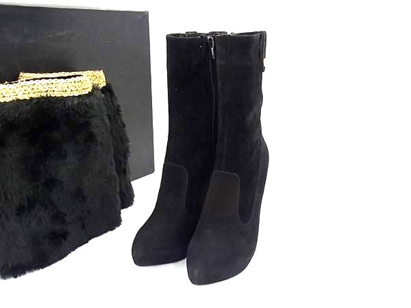 ■極美品■ MURUA ムルーア スエード レッグウォーマー付き ヒール ブーツ 表記サイズ 23.5cm 靴 シューズ ブラック系 FQ1573