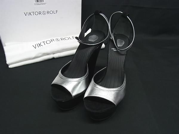 ■新品■未使用■ VIKTOR＆ROLF ヴィクターアンドロルフ レザー ヒール サンダル サイズ 36 (約23.0cm) 靴 ブラック系 FQ1692