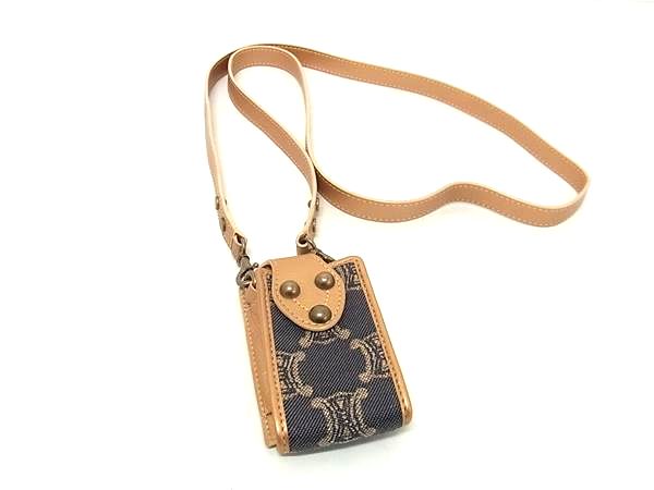 ■新品同様■ CELINE セリーヌ パリマカダム キャンバス×レザー ipodケース  マルチケース 小物入れ ネイビー系×ブラウン系 FQ2808
