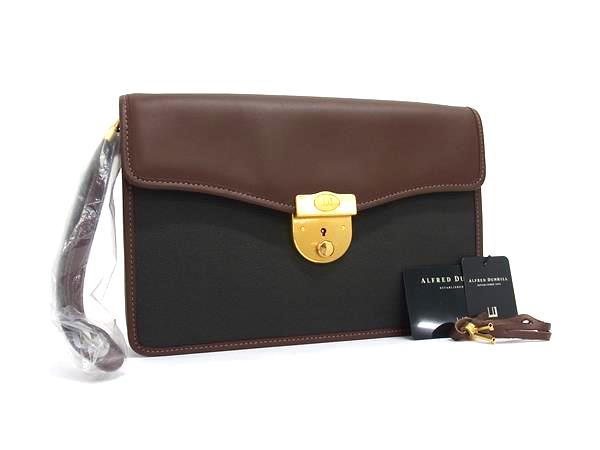 ■新品■未使用■ dunhill ダンヒル PVC×レザー クラッチバッグ セカンドバッグ メンズ ブラウン系×ブラック系 FQ2811