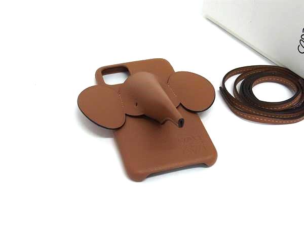 ■極美品■ LOEWE ロエベ アナグラム レザー エレファント ゾウ iPhone 11 対応 iPhoneケース スマホケース ブラウン系 FQ3492