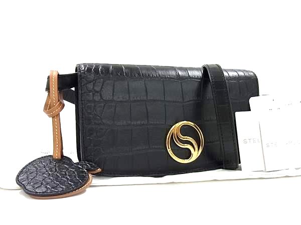 ■新品■未使用■ STELLA McCARTNEY ステラ マッカートニー クロコダイル型押しレザー ショルダーバッグ ブラック系 FR1769