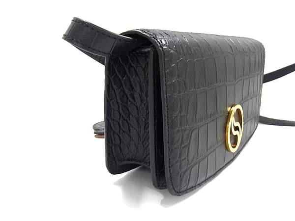 ■新品■未使用■ STELLA McCARTNEY ステラ マッカートニー クロコダイル型押しレザー ショルダーバッグ ブラック系 FR1769_1
