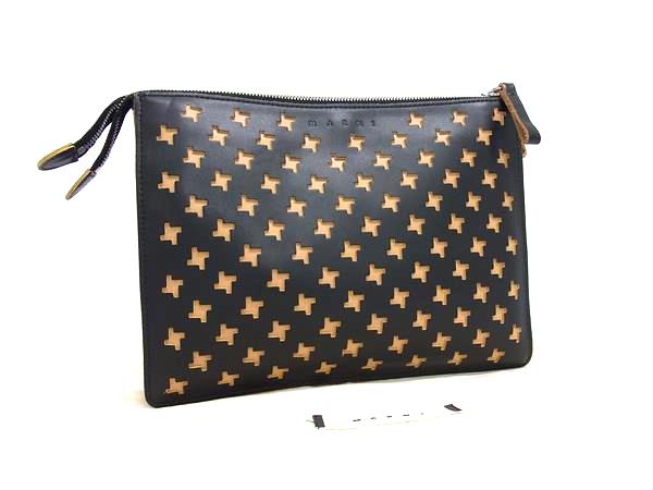 ■美品■ MARNI マルニ レザー クラッチバッグ セカンドバッグ メンズ レディース ブラック系 FR1784