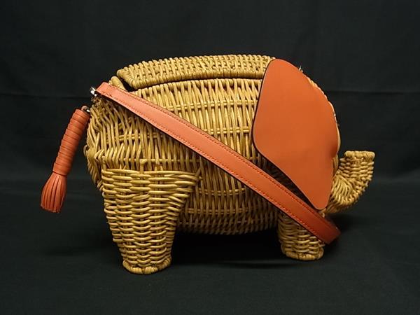 ■美品■ kate spade ケイトスペード PXRUB236 エレファント ラタン×レザー ショルダーバッグ 斜め掛け 肩掛け ブラウン系 FR1790