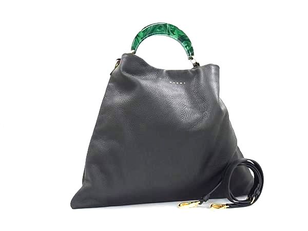 ■美品■ MARNI マルニ ヴェニス レザー 2WAY ショルダーバッグ ハンドバッグ 斜め掛け レディース ブラック系 FR2059