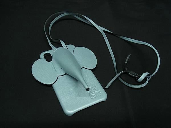 ■極美品■ LOEWE ロエベ アナグラム レザー エレファント 象 iPhoneX/XS 対応 アイフォンケース ライトブルー系 FR4246