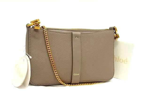 ■新品同様■ Chloe クロエ レザー チェーン クロスボディ ショルダーバッグ 斜め掛け 肩掛け レディース グレージュ系 FR4952