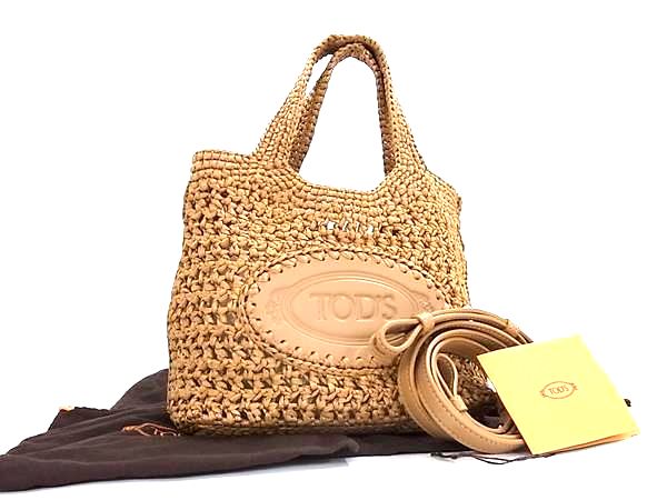 ■新品■未使用■ TODS トッズ ラフィア 2WAY クロスボディ ハンドバッグ ショルダー 斜め掛け レディース ベージュ系 FR5424