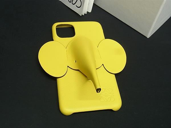 ■美品■ LOEWE ロエベ アナグラム レザー ゾウモチーフ iPhone 11proMAX 対応 アイフォンケース スマホケース イエロー系 FR6807