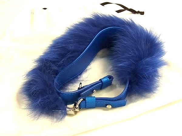 ■新品同様■ DELVAUX デルヴォー ファー×レザー バッグ用 ハンドルストラップ ブルー系 FR7629