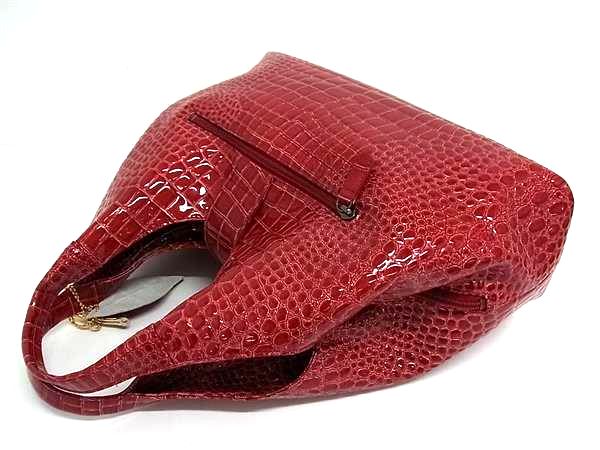 ■新品同様■ 鎌倉高野 クロコダイル型押しレザー ハンドバッグ トートバッグ レッド系 FS0852_2