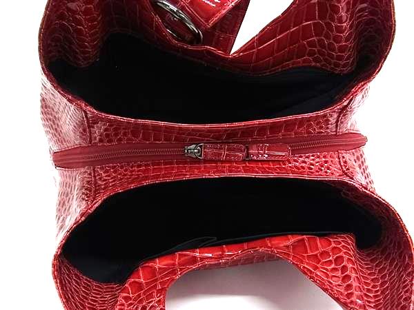 ■新品同様■ 鎌倉高野 クロコダイル型押しレザー ハンドバッグ トートバッグ レッド系 FS0852_4