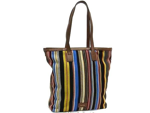 ■新品■未使用■ Paul Smith ポールスミス  マハラム メータード ストライプ キャンバス ハンドバッグ トート ブラウン系FS1576
