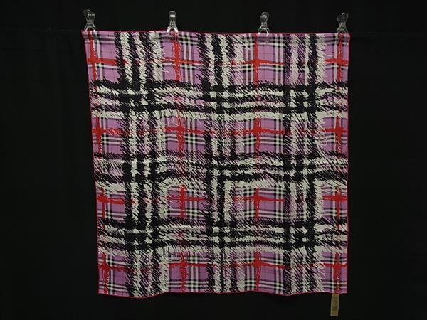 ■新品同様■ BURBERRY バーバリー シルク100% 大判 ショール ストール スカーフ レディース パープル系 FS2593