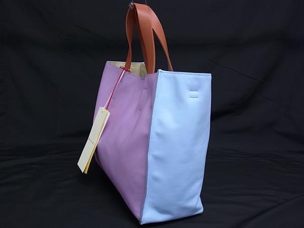 ■新品同様■ MARNI マルニ ミュゼオ レザー 2WAY クロスボディ ショルダー トート ハンドバッグ パープル系×ライトブルー系 FS2900_2