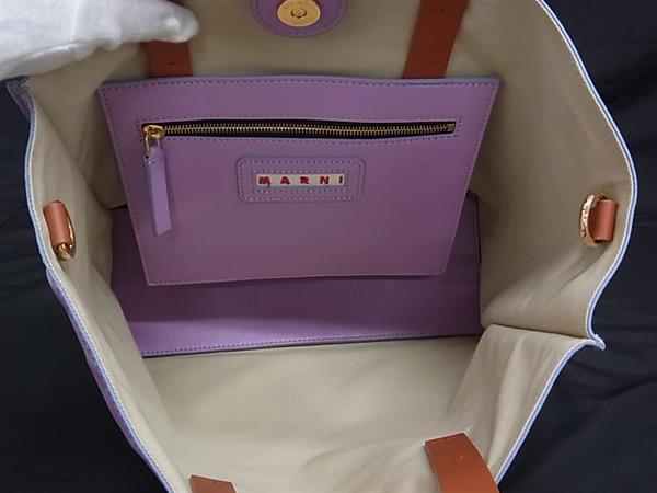 ■新品同様■ MARNI マルニ ミュゼオ レザー 2WAY クロスボディ ショルダー トート ハンドバッグ パープル系×ライトブルー系 FS2900_7
