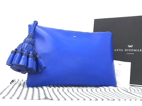■美品■ ANYA HINDMARCH アニヤハインドマーチ レザー タッセル クラッチバッグ セカンドバッグ レディース ブルー系 FS3723