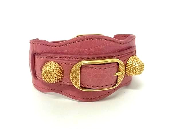■新品同様■ BALENCIAGA バレンシアガ レザー ブレスレット バングル アクセサリー サイズS レディース ピンク系 FS4017