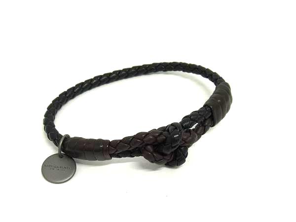 ■新品同様■ BOTTEGA VENETA ボッテガヴェネタ イントレチャート レザー ブレスレット バングル アクセサリー ブラック系 FS4033