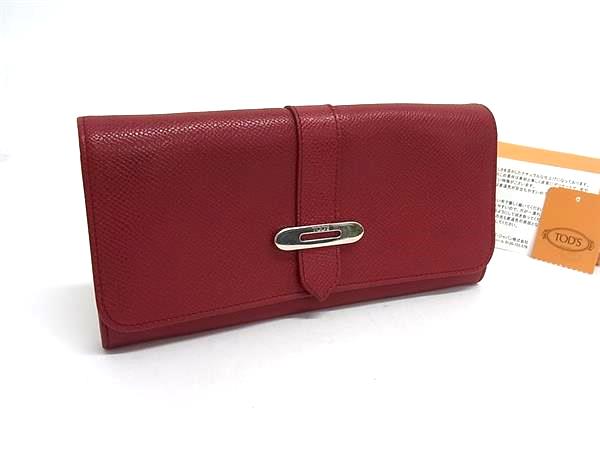 ■極美品■ TODS トッズ レザー 二つ折り 財布 ウォレット 札入れ カード入れ 小銭入れ レディース レッド系 FS9347