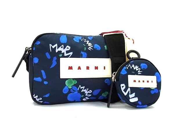 ■新品■未使用■ MARNI マルニ パフ ポリエステル ポーチ付き カメラバッグ ショルダーバッグ ネイビー系×マルチカラー FT0464
