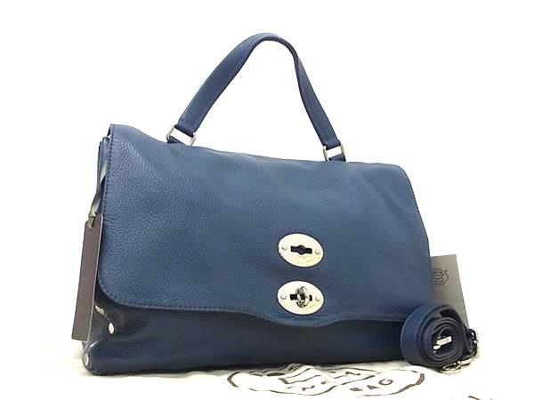 ■極美品■ ZANELLATO ザネラート ポスティーナ レザー 2WAY ハンドバッグ ショルダー レディース ネイビー系 FT0553