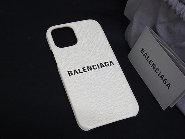 ■極美品■ BALENCIAGA バレンシアガ レザー iPhone 12対応 アイフォンケース スマホケース アイボリー系 FT2125