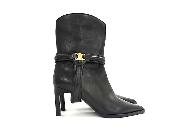 ■美品■ CELINE セリーヌ マカダム レザー ブーツ ヒール 表記サイズ 36 (約23cm) 靴 シューズ レディース ブラック系 FT3457_1