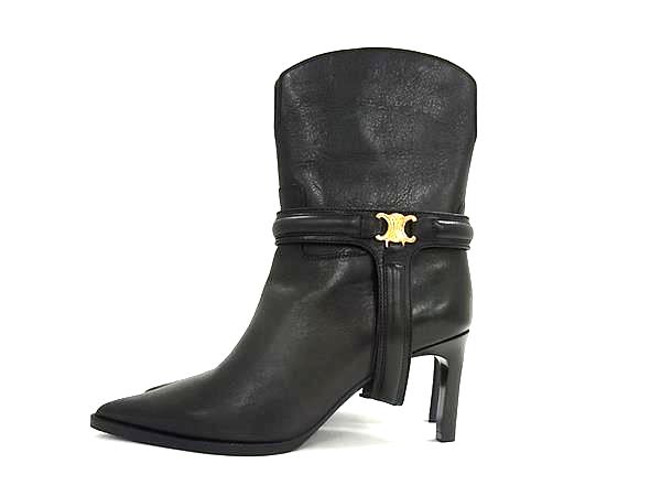 ■美品■ CELINE セリーヌ マカダム レザー ブーツ ヒール 表記サイズ 36 (約23cm) 靴 シューズ レディース ブラック系 FT3457_2