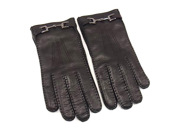 ■新品同様■ GUCCI グッチ レザー 手袋 グローブ 防寒具 表記サイズ 7 1/2 レディース ブラック系 FT4319 28,740円