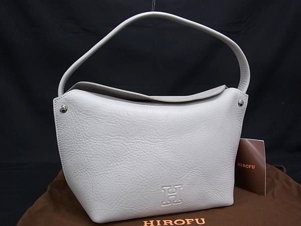 ■美品■ HIROFU ヒロフ レザー ワンハンドル ハンドバッグ トートバッグ ライトグレー系 FT5908