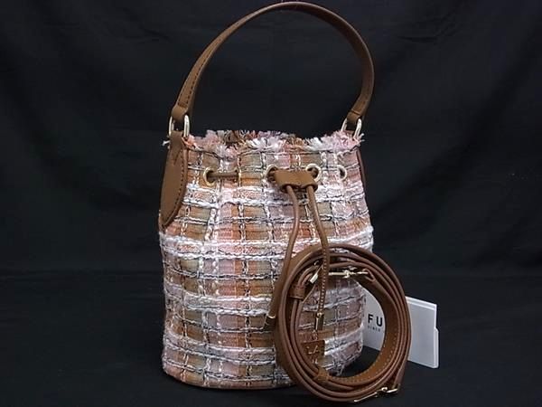 ■極美品■ FURLA フルラ キャンバス×レザー 巾着型 2WAY クロスボディ ハンドバッグ ショルダー 斜め掛け マルチカラー FT5919
