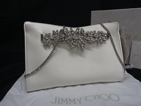 ■美品■ JIMMY CHOO ジミーチュウ ヴィーナス サテン ラインストーン 2WAY クラッチバッグ ショルダーバッグ ホワイト系 FT6755