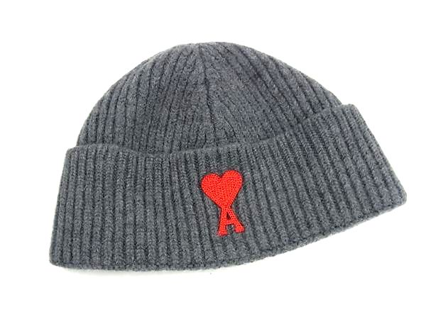 ■新品■未使用■ AMI PARIS アミパリス Ami De Coeur ビーニー ウール100％ ニット帽 ニットキャップ 帽子 グレー系 FT7264