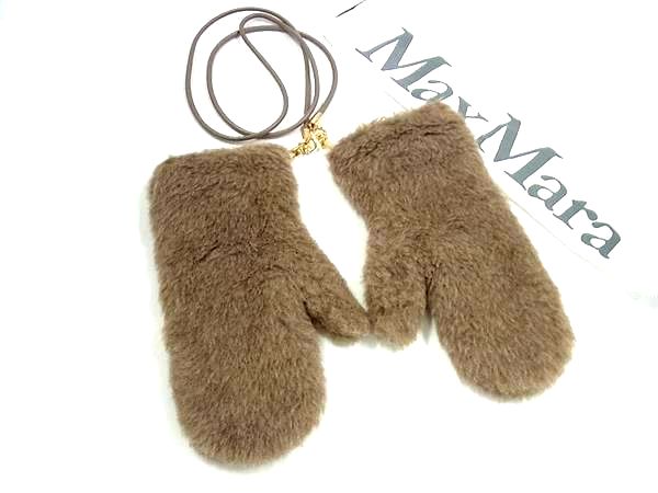 ■新品同様■ Max Mara マックスマーラ テディベア ミトン アルパカ×カシミア×シルク 手袋 グローブ サイズ ML ブラウン系 FT7300