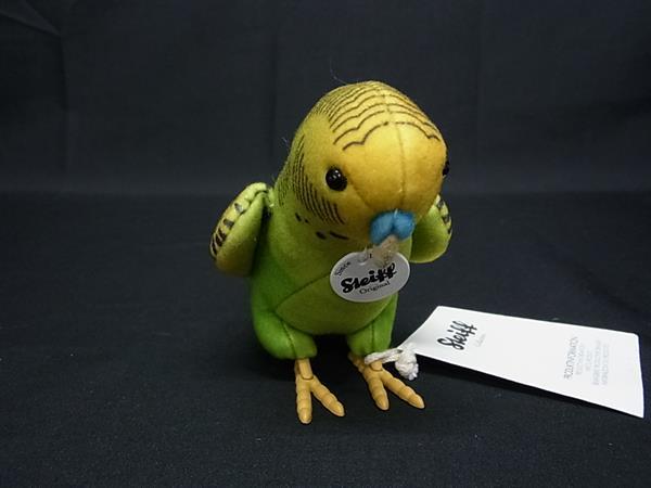 ■新品同様■ Steiff シュタイフ 033490 ハンシー ポリエステル100％ インコ ぬいぐるみ グリーン系×イエロー系 FT7307