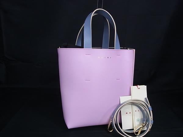 ■新品同様■ MARNI マルニ ミュゼオ ミニ レザー 2WAY クロスボディ ハンドバッグ ショルダー トート ピンク系×オレンジ系 FT7555