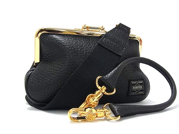 ■美品■ 5525gallery×PORTER 5525ギャラリー×ポーター レザー がま口 2WAY ハンドバッグ ショルダー ブラック系 FT7558