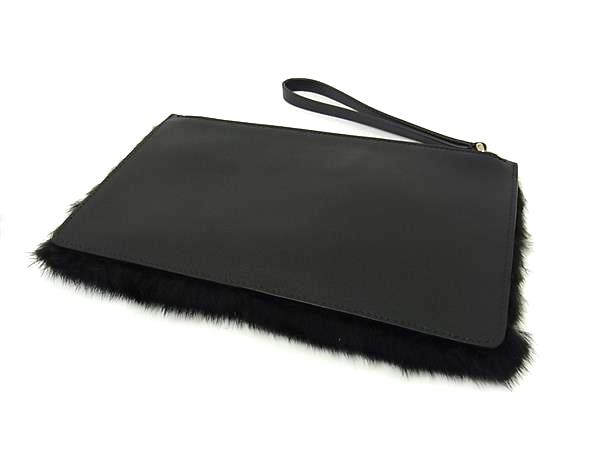 ■美品■ VALENTINO GARAVANI ヴァレンティノ ガラヴァーニ ミンクファー×レザー セカンドバッグ ブラック系×ホワイト系 FT8711_1